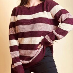 Market & Spruce Burgundy and Cream Striped Sweater